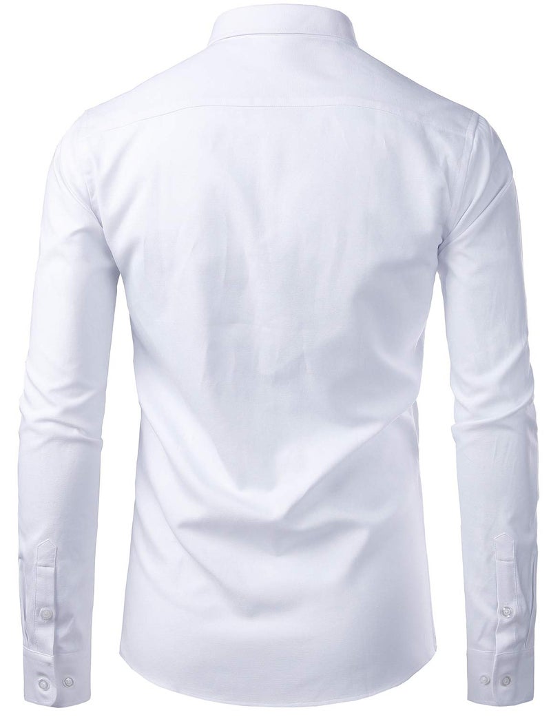 ZEROYAA Men's Hipster Casual Slim Fit Long Sleeve Button Down Oxford Shirts with Chest Pocket Z111 White Large - Image 2